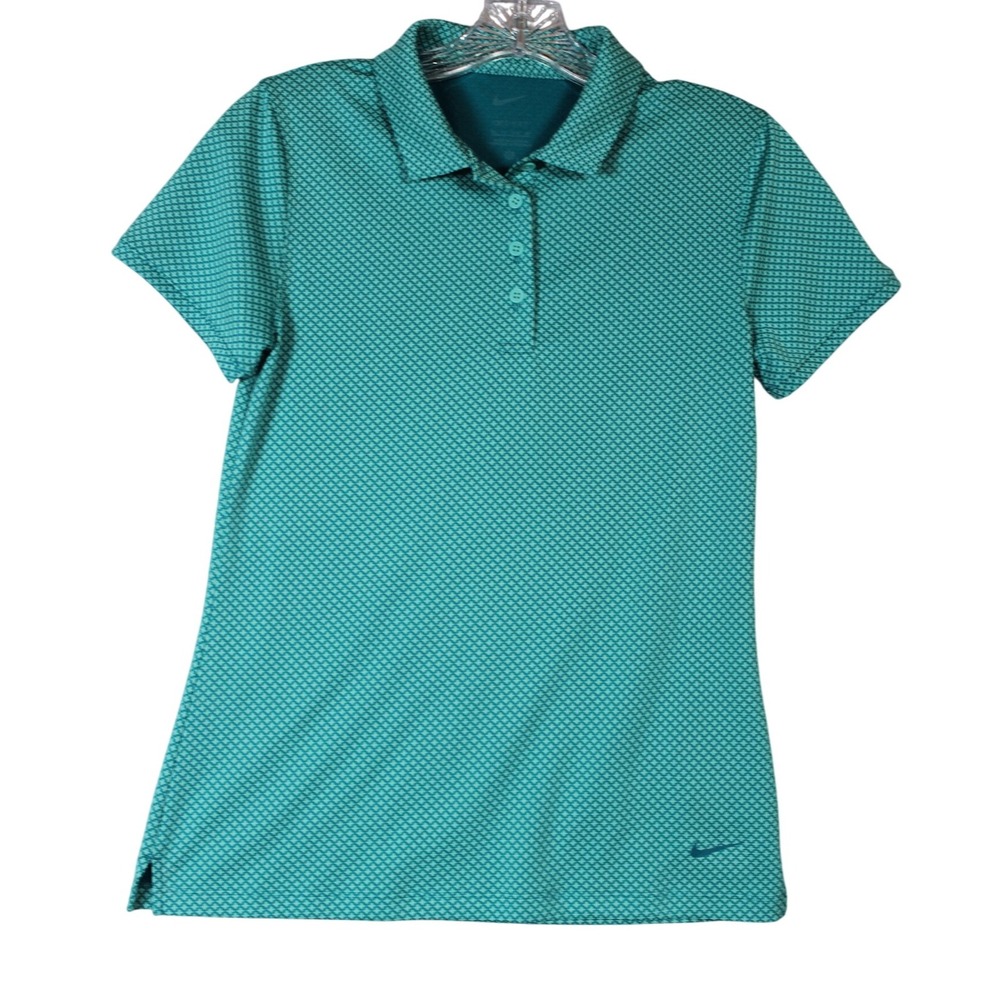 Nike Dri FIT Women's‎ Turquoise Geometric Print Golf Polo Shirt Size XS